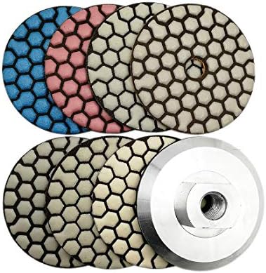 SHDIATOOL 3 Inch Dry Diamond polishing Pads Set of 7 Pieces Plus an Aluminum Backer for Granite Marble Quartz