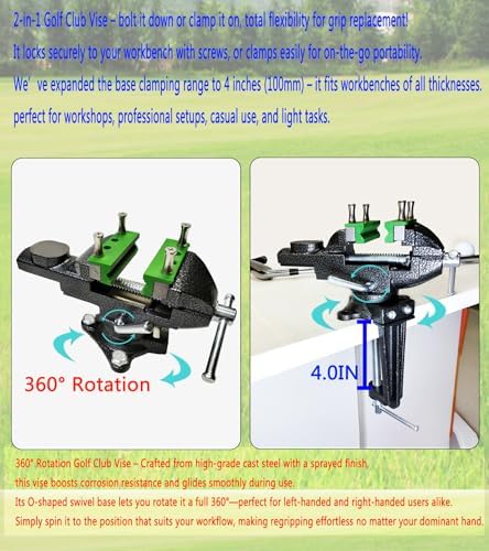 Golf Club Regripping Kit, Optional Professional or Basic Golf Grip Replacement Tools, 2-In-1 Bench Vise or Mini Table Vise, Fixed Rubber Clip, Hook Blade, Grip Tape Remover