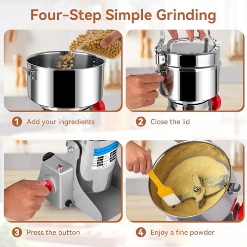 3000W Grain Mill- 32000 RPM High-Speed 1000g Electric Stainless Steel flour mill with 270° Swing Grinding for Grains, Millet, Spices & Coffee - Ideal for Kitchen and Commercial Use