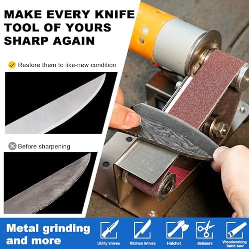 SI FANG Electric Mini Belt-Sander Knife Sharpener, 7 Speeds Portable Bench Grinder Sanding Machine, DIY Tool for Knife Sharpening, Metal Wood Working, Crafts