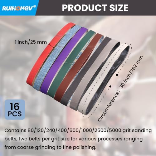 1 x 30 Inch Sanding Belts Assortment 80-5000 Grit, 16 Pack