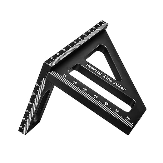 3D Multi-Angle Measuring Tool,45/90 Degree Aluminum Alloy Woodworking Square Protractor, Drawing Line Ruler, Miter Triangle Ruler Layout Measuring Tool for Woodworking (Metric-Black)