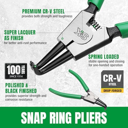 SK 4-Piece Snap Ring Pliers Set, 7-Inch Internal/External Circlip Pliers