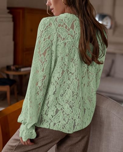 PRETTYGARDEN Women's Fall Trendy Long Sleeve Lace Tops