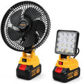 21V Cordless Camping Fan & LED Work Light Combo Kit — 9-Inch Portable Job Site Fan with Stepless Speed, 4.0Ah Battery & Charger Included, for Camping, Outdoor (Yellow Black Fan Light Set)