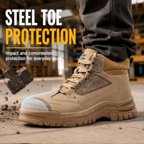 GUSAYEX Steel Toe Boots for Men Puncture Resistant Work Boots