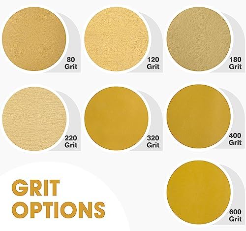 CowboyBOB 100 PCS 6 Inch Gold PSA Sanding Discs 600 Grit Self Adhesive Sticky-Back Sandpaper Roll for DA Sander Automotive Car Paint Woodworking Wood Metal Finishing