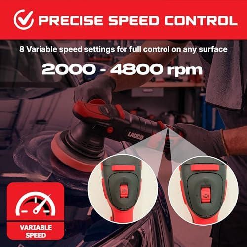 LAUCO Gear Driven Orbital Polisher 1000W with 6-Inch Backing Pad, 6-Speed Variable Control, High Torque Dual Action Polisher for Car Detailing, Paint Correction, Waxing, Buffing & Polishing LP1000