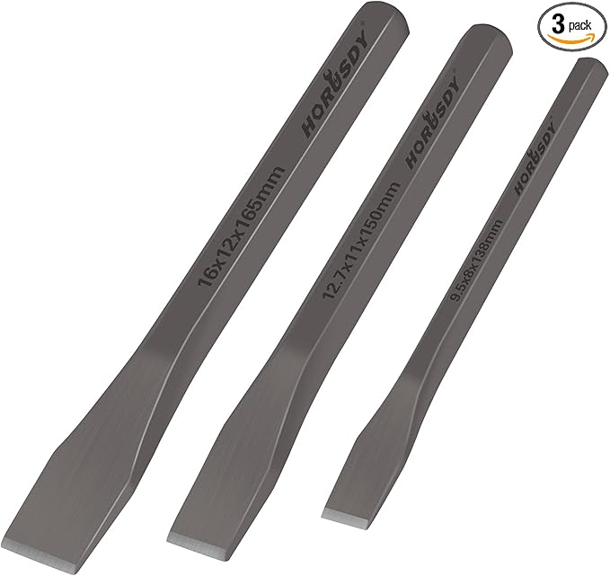 HORUSDY 3-Piece Heavy-Duty Cold Chisel Set, 3/8", 1/2", 5/8" Metal Chisels, Drop-Forged Cr-V Steel for Woodworking, Metalworking, Masonry & Carpentry