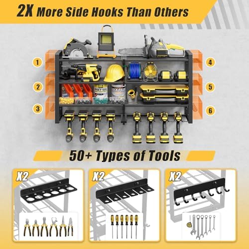 4-Tier Power Tool Organizer Wall Mount, 450LBS Capacity, 8 Drill Holders