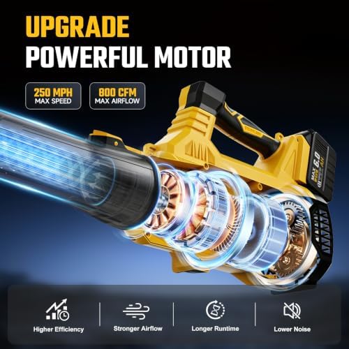 Leaf Blower Cordless - 800CFM Electric Leaf Blower with 2 * 6.0Ah Batteries and Charger, 6 Speed 21V Powerful Blowers for Garden Lawn Care Patio Blowing Leaves Dust Snow Gift for Men