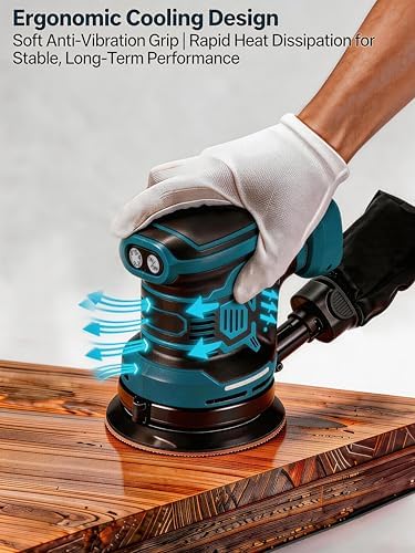 5" Cordless Random Orbital Sander Compatible with Ma-kita 18V Battery(Tool Only),Brushless Orbit Sander|300W Brushless Motor,19000 RPM, 6-Speed Sanders for Woodworking, Dust Collector&20 Discs