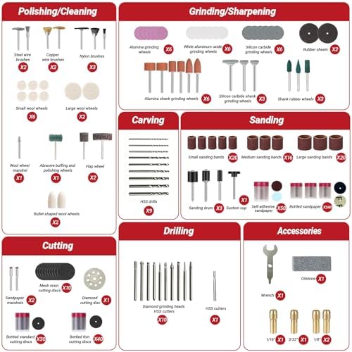 512-Piece Rotary Tool Accessories Kit, 1/8" Universal Rotary Tool Bits, Multi-Functional Attachment for Sanding, Cutting, Grinding, Drilling, Engraving, Polishing and Cleaning