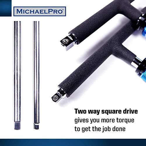 MichaelPro Adjustable T Handle Speed Wrench Set for 1/4 and 3/8 Inch Drive, Speed Handle T Wrench with 2-Way Square Drive Design, 3 Grip Positions, Patented Spinner Handle (2-Piece)