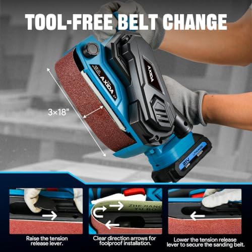 3"x18" Cordless Belt Sander Kit - 2 * 2.0Ah Batteries & Charger