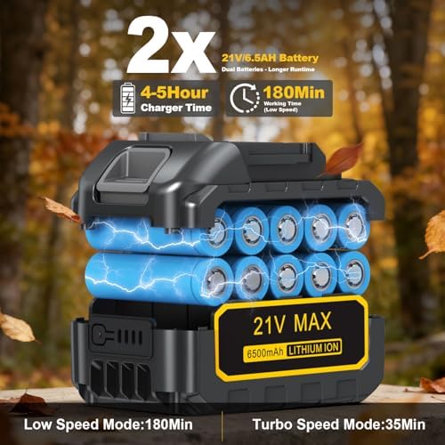 Cordless Leaf Blower, 750 CFM Electric Blower with 2 x 6.5Ah Batteries