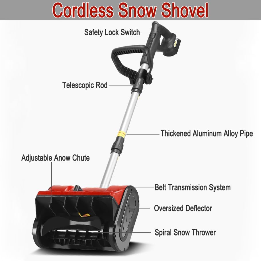 Cordless Snow Shovel,12" Electric Snow Blower with Adjustable Handle and Directional Plate,6.2" Clear Depth with Front Handle for Deck,Patio,Bare Tool(No Battery) (for Milwaukee)