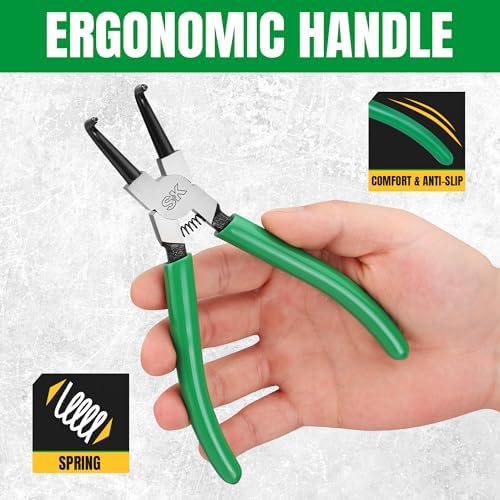 SK 7-Inch Snap Ring Pliers, Internal Circlip Pliers with 90-Degree Bent Jaw