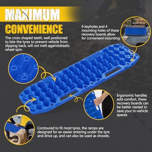 BUNKER INDUST Off Road Traction Boards, Pair Recovery Tracks Traction Mat for Vehicle Truck Jeep SUV, Mud, Snow, Sand Ramp-Blue Emergency Tire Traction Pads (Gen 10th)