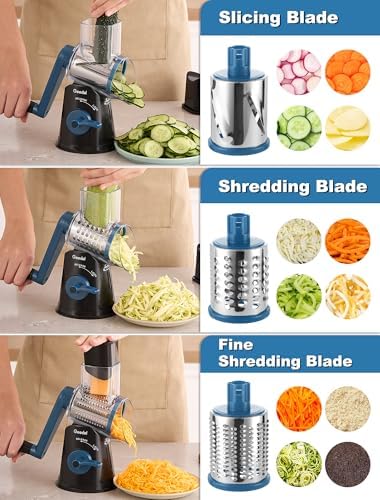 Geedel Rotary Cheese Grater Hand Crank, Cheese Shredder Vegetable Slicer