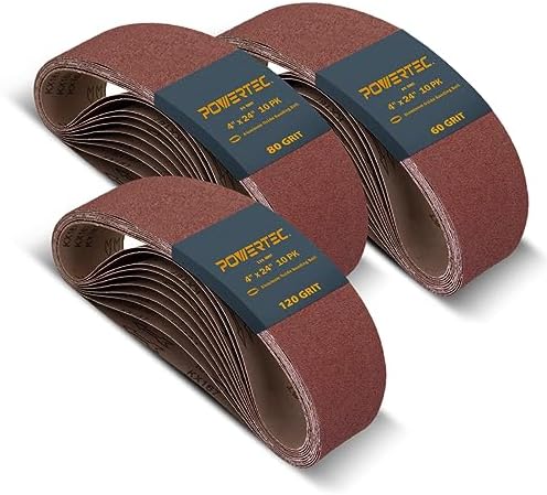 POWERTEC 4 x 24 Inch Sanding Belts, 30PK, 10 Each of 60 80 120 Grits, 4x24 Belt Sander Sanding Belts Assortment, Aluminum Oxide Sandpaper for Oscillating Belt Sander, Woodworking (110091)