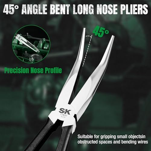 SK Tools USA 2-Piece Long Needle Nose Pliers Set, 11'' Long Nose Pliers