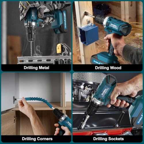 Sundpey 255-PC Portable Home and Auto Tool Kit Set with 21V Cordless Drill