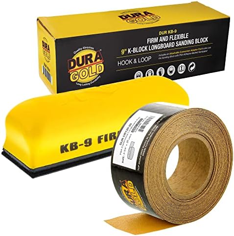 Dura-Gold Pro Series 9" K-Block Sander Firm & Flex Hand Sanding Block Pad with Hook & Loop Backing and PSA Sandpaper Adapter Pad & 120 Grit PSA Longboard Sandpaper 20 Yard Continuous Roll, 2-3/4" Wide