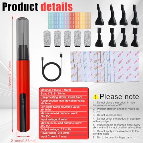 Electric Reciprocating Sander Mini Pen Detail Sander Tool USB Quick Charging Sanding Pen Portable with 8pcs Sanding Head Self-Adhesive Sandpaper 3 Gears Adjustable for Grinding Polishing