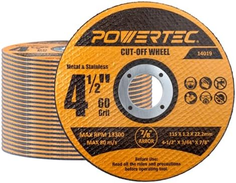 POWERTEC 4-1/2" Cut-Off Wheels, 25 PK, 7/8" Arbor (14019)