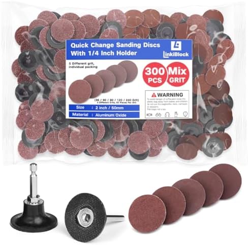 300Pcs 2 inch R-Type Quick Change Aluminum Oxide Surface Conditioning Sanding Discs Set, 36, 60, 80, 120 and 240 Grit (60 Disc Each) with Adapter & Backing Pad