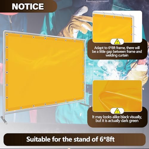 2 Pack Welding Curtain Safety Screen with Fixed Belt, 6 x 8ft Yellow, Fire Resistant Transparent Vinyl Welding Shield for UV and Blue Light Protection