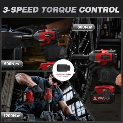 ARCCAPTAIN Cordless Impact Wrench 996Ft-lbs(1350N.m), 1/2 Inch Impact Gun