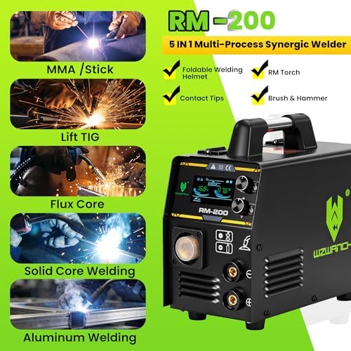 200A Aluminum MIG Welder 110V/220V, Flux MIG/MIG/Single Pulse MIG/Stick/Lift TIG 5 In 1 MIG Welding Machine With LED Display, Heavy Duty Flux Cored MIG Welder For Indoor Outdoor