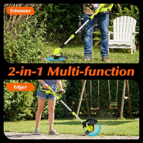 20V Electric Weed Wacker Cordless Edger Lawn Tool 2 X 2.0Ah Battery Powered Weed Eater with Charger, 12 Inch Lightweight String Trimmer, Auto Line Feed Grass Cutter Lawn Mower for Small Yard Garden