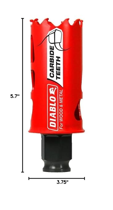 Diablo Carbide Teeth Hole Saw for Wood and Metal - Fits with Snap-Lock Plus Mandrel System, Tool-Free Plug Ejection - 1-1/4" Diameter, 2-3/8" Length - DHS1250CT