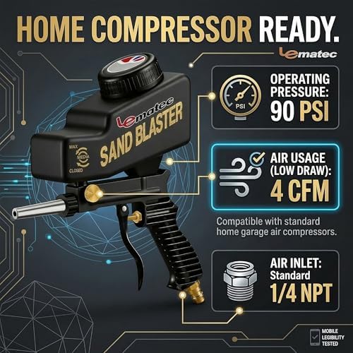 LE LEMATEC Portable Sand Blaster Gun Kit, Pneumatic Tool for Rust Removal
