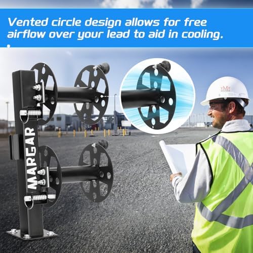 Heavy Duty Double Welding Cable Lead Reel, 10°Tilting Fixed Base, Accommodates 150 Feet of 1/0 and 125 Feet of 2/0 Cable (10" Reel)
