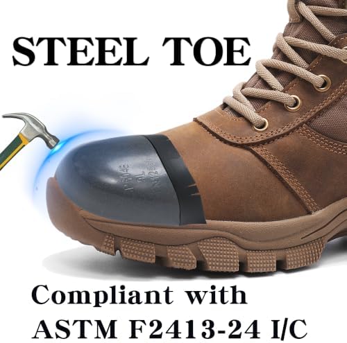 DahWe Men's Steel Toe Work Boots with Side Zipper 8 inches