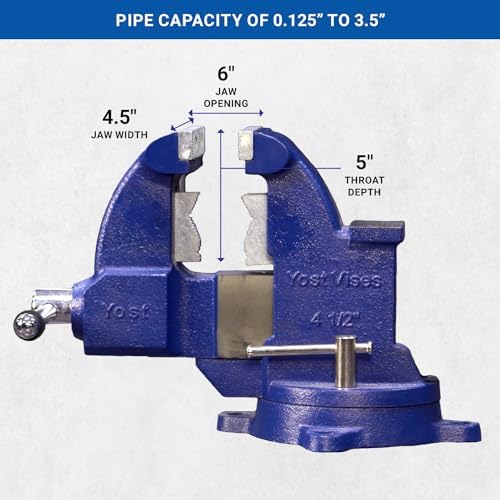 Yost Vises 32C Combination Vise | 4.5 Inch Jaw Width Heavy-Duty Utility Pipe and Bench Vise | Secure Grip with Swivel Base and Large Pipe Jaw Capacity | Made with Ductile Iron | Blue
