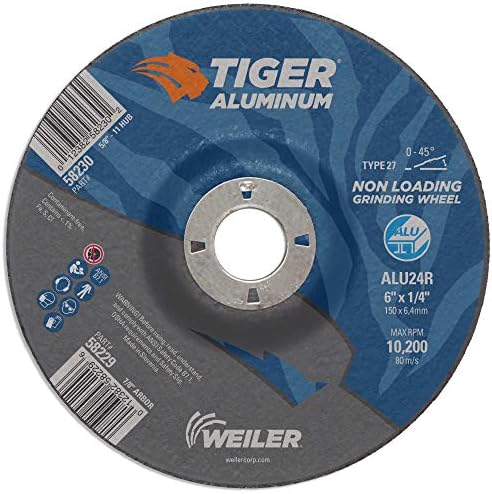 Weiler 58229 6 x 1/4 Tiger Aluminum Type 27 Grinding Wheel ALU24R 7/8 A.H (Pack of 10)