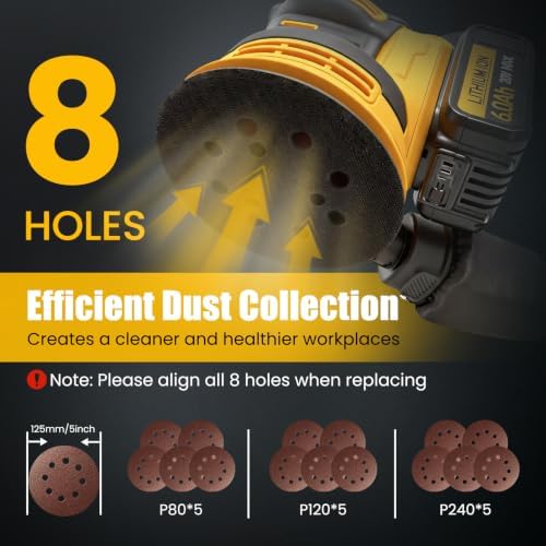 5 Inch Cordless Brushless Random Orbital Sander for Dewalt 20V Battery