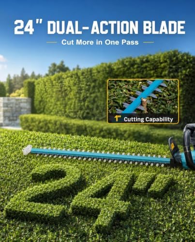 SEESII 24" Hedge Trimmer Cordless, 40V Electric Bush Trimmer, 2 Batteries