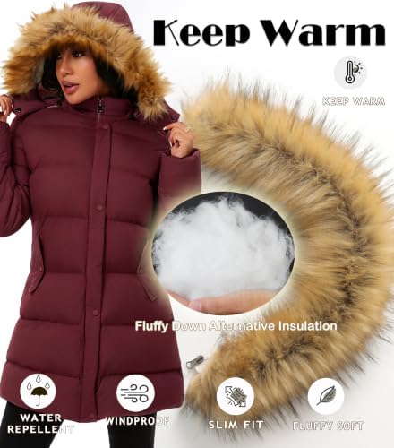 GGleaf Women's Winter Puffer Coat with Removable Fur Hood Warm Snow Jacket