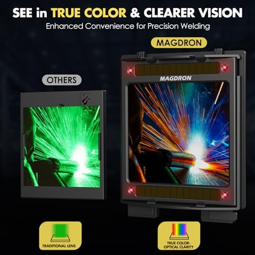 Auto Darkening Welding Helmet Large View 3.94" x 3.66", True Color Welding Hood Optical Clarity, 4 Arc Sensor Solar/Battery Powered, Wide Shade 3.5/5-9/9-13 Welder Mask for TIG MIG ARC Cut Grind