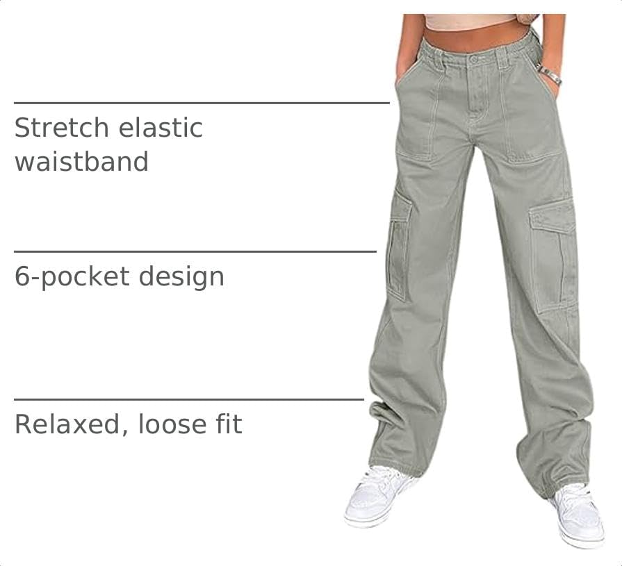 Lepunuo Cargo Pants for Women High Waisted Casual Pants Baggy Stretchy Wide Leg Y2K Streetwear with 6 Pockets