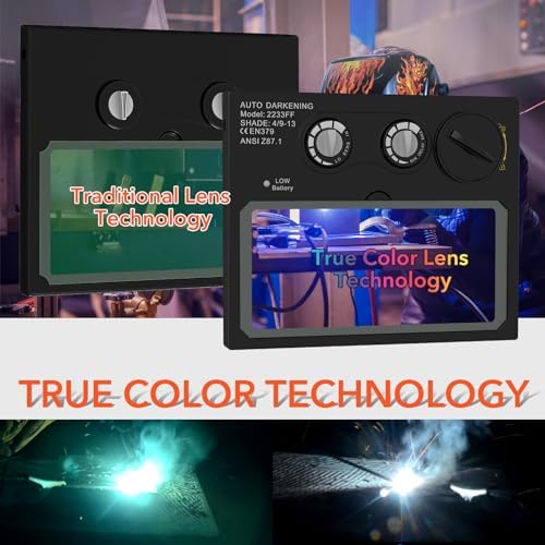 TRQWH Welding Helmet with Light True Color Auto Darkening Welding Helmets for Men Solar Powered Welding Hood with 2 Arc Sensor Wide Shade 4/9-13 for TIG MIG ARC Cool Welder Mask