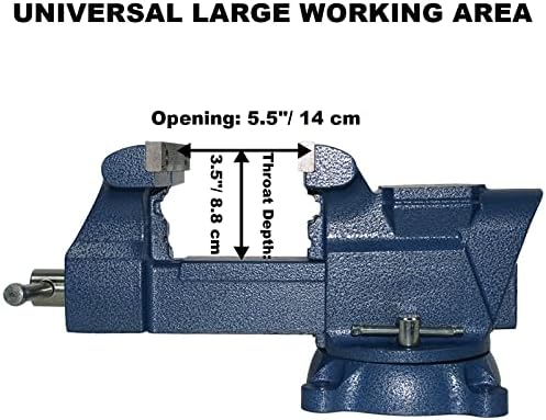 Bench Vise 6 Inch Jaw Width 5.5 Inch Jaw Opening Home Vise - Secure Grip with 360° Swivel Base Home Vise Rotation Base - Assembled with a Combination of Heavy Duty Cast Iron and Steel - Blue