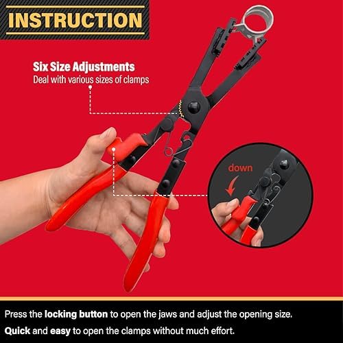Heavy-duty Straight Hose Clamp Pliers with Locking Device for Quick Removal and Installation of Various Types of Strong and Hard-to-reach Hose Clamps…