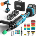 Seesii 21V Cordless Mini Car Polisher, 2-in-1 Dual Head Portable Polishing Machine with LCD 6 Speed & 2x4000mAh Batteries, Compatible with 1.5/2/3 Inch Replaceable Pads for Auto Detailing, Polishing